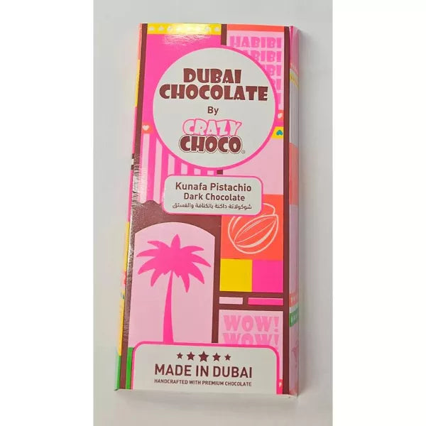 Dubai Chocolate Viral Kunafa Pistachio Kunafe Dark Chocolate Bar - 180g